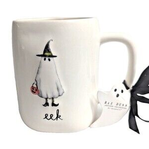 Rae Dunn EEK Coffee Tea Mug Cup Ghost Trick or Treat Ceramic Halloween Gift NEW